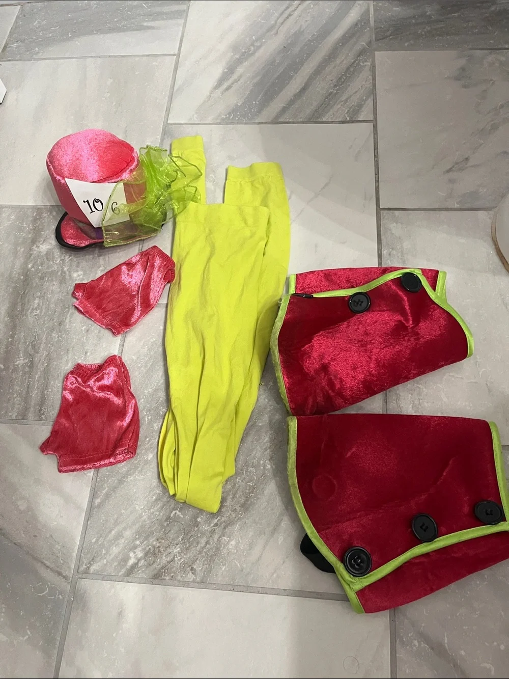 Girls' Neon Pink Plaid Mad Hatter Costume with Lime Accents